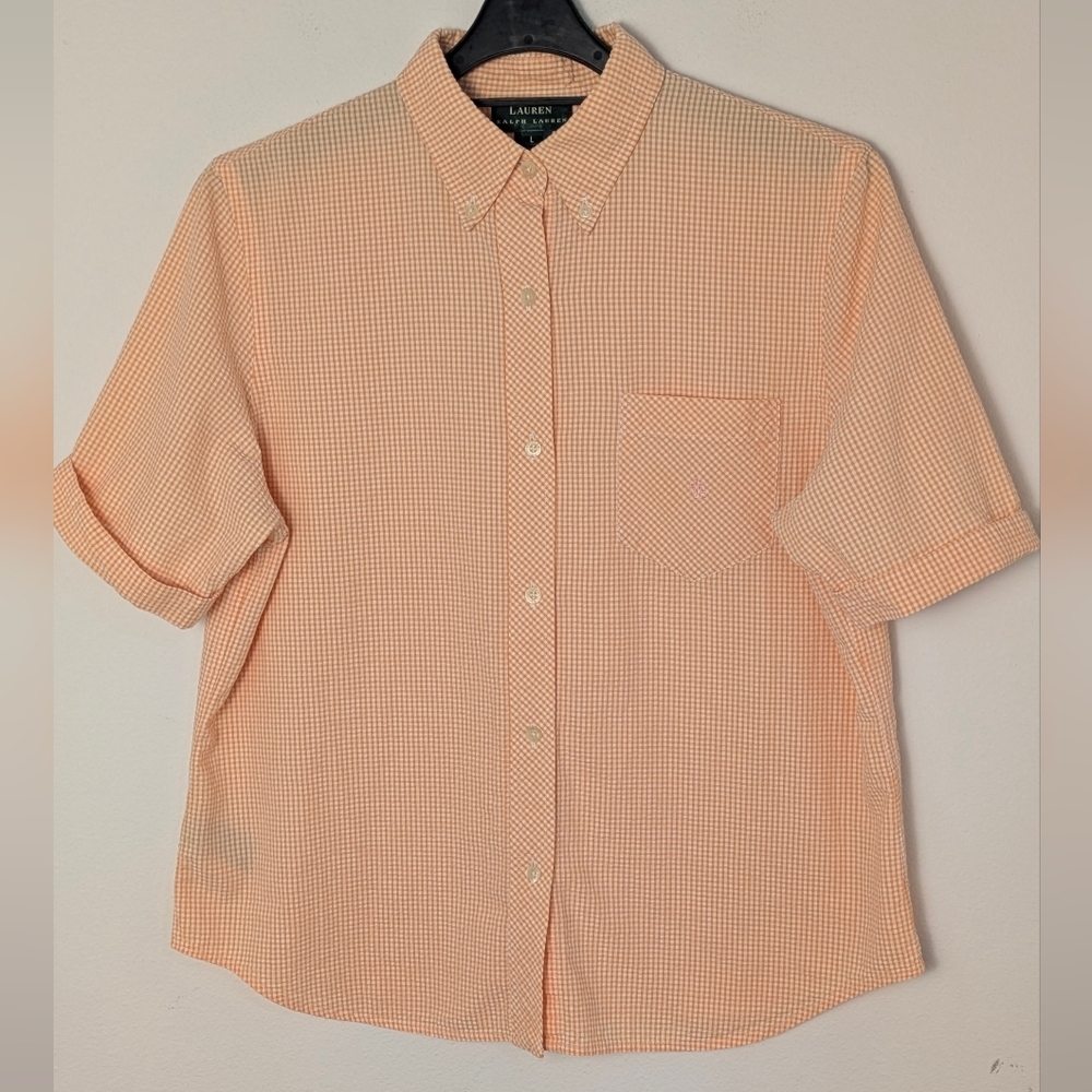 Lauren Ralph Lauren  Women's Beach Checked Short Sleeved Shirt Button Up Size L
